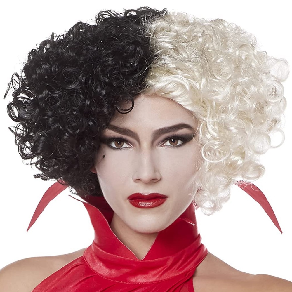 Cruella Costume wig black/white curly